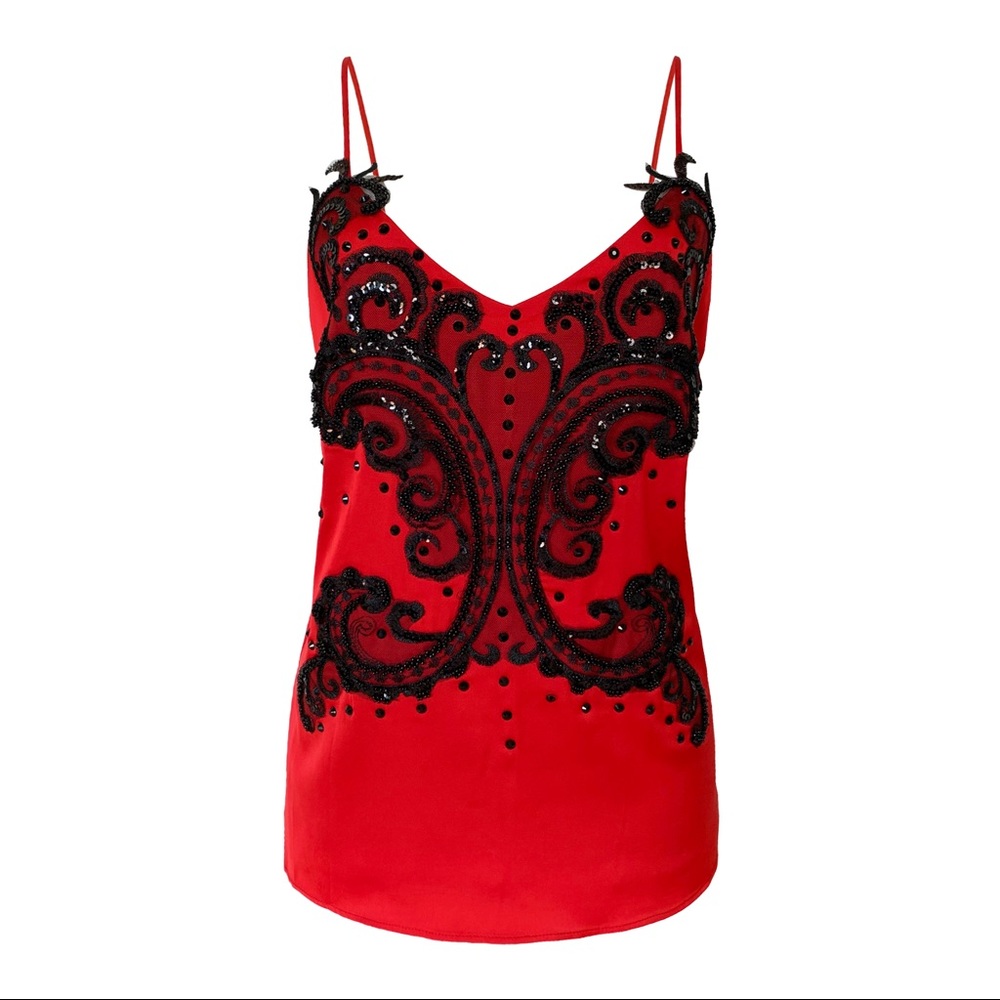 Silk lace-embellished top